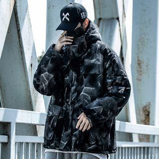 Print Hooded Zip Cargo Jacket