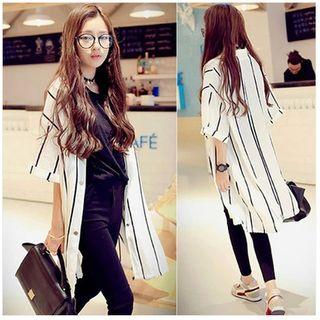 Stripe 3/4 Sleeve Long Shirt