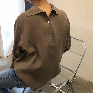 Mock-turtleneck Polo-neck Back Pullover Coffee - One Size