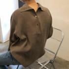 Mock-turtleneck Polo-neck Back Pullover Coffee - One Size