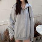 Lapel Zip-up Long-sleeve Sweatshirt Gray - One Size