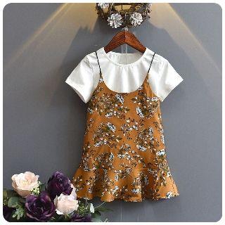 Family Matching Set: T-shirt + Floral Jumper Dress