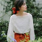 3/4-sleeve Lace Top White - One Size