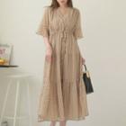 Wrap-front Dotted Long Tiered Dress