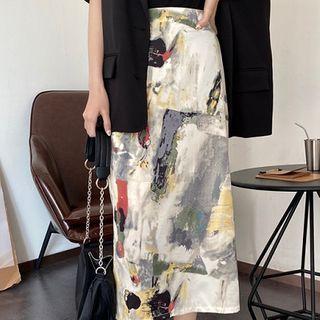 Printed High-waist A-line Skirt As Shown In Figure - One Size
