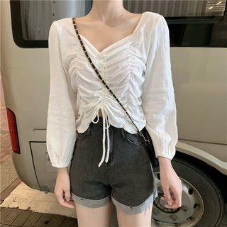 Square Neck Long-sleeve Crop Top