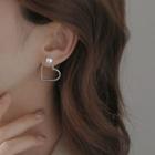 Faux Pearl Heart Stud Earring 1 Pair - Silver & White - One Size