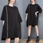 Elbow-sleeve Zipper T-shirt Dress