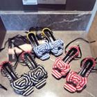 Bow Stripe Ankle Strap Heel Sandals