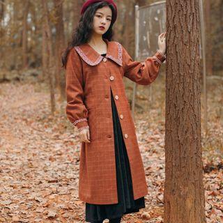 Double-breasted Coat / Puff-sleeve Midi A-line Dress