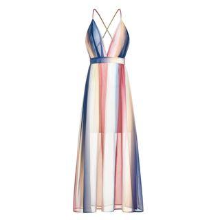 Strappy Color Block Maxi A-line Dress