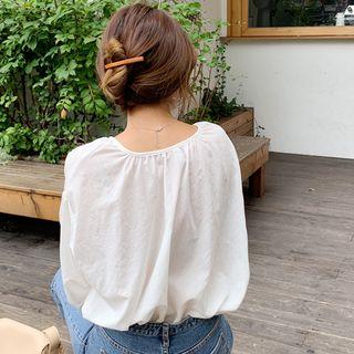 Round-neck Bishop-sleeve Blouse Ivory - One Size