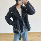 Fleece Collar Aviator Jacket With Waist Belt