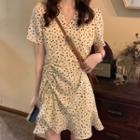 Dotted Short-sleeve Dress Almond - One Size