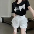 Short-sleeve Lettering Bow T-shirt / Floral Shorts