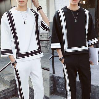 Set: Two-tone 3/4-sleeve T-shirt + Jogger Pants