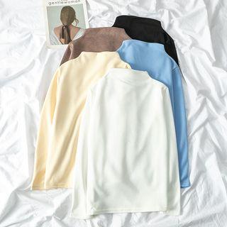Mock Neck Plain Long Sleeve T-shirt