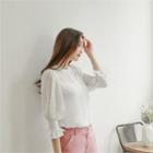 3/4-sleeve Dotted Sheer Blouse