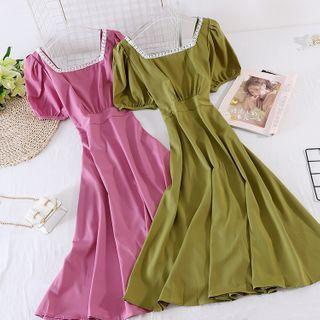 Square-neck Lace Panel Dress