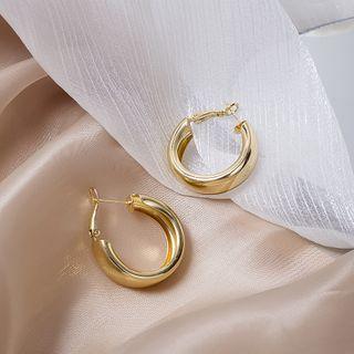 Polished Alloy Hoop Earring E2564 - 1 Pair - Gold - One Size
