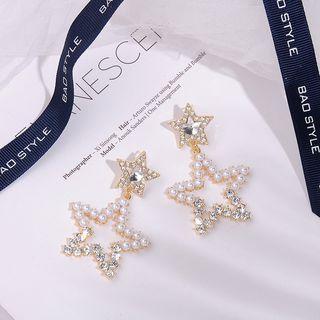 Rhinestone Faux Pearl Star Dangle Earring Silver Needle - As Shown In Figure - One Size