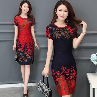 Traditional Chinese Short-sleeve Printed Sheath Dress