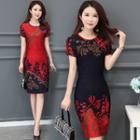 Traditional Chinese Short-sleeve Printed Sheath Dress