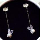 Rhinestone Faux Pearl Rabbit Dangle Earring 1 Pair - Silver - One Size