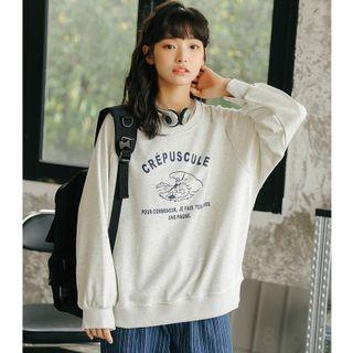 Cartoon Print Sweatshirt Melange Gray - One Size