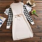 Check Long-sleeve Sweater Dress