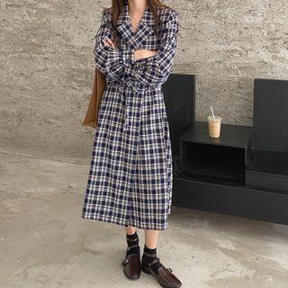 Long-sleeve Plaid Lace-up Dress