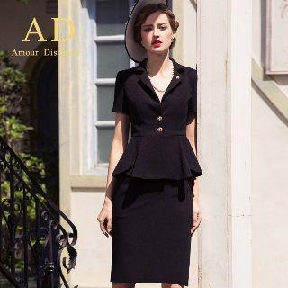 Short-sleeve Peplum Blazer / Pencil Skirt