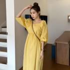 Square-neck Balloon-sleeve Dress Yellow - One Size
