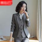 Single-button Blazer / Dress Pants / Pencil Skirt / V-neck Vest / Striped Shirt / Set