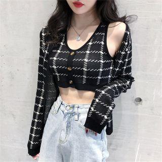 Plaid Cropped Sleeveless Top / Cardigan - 2 Colors