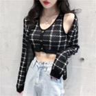 Plaid Cropped Sleeveless Top / Cardigan - 2 Colors