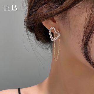 Heart Faux Pearl Rhinestone Chained Earring