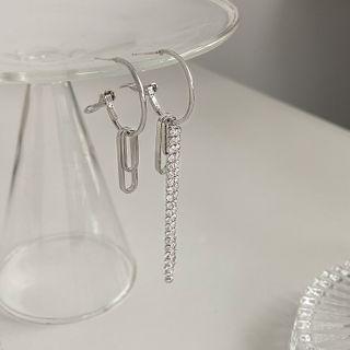 Asymmetric Rhinestone Dangle Earring 1 Pair - Asymmetric - Silver - One Size