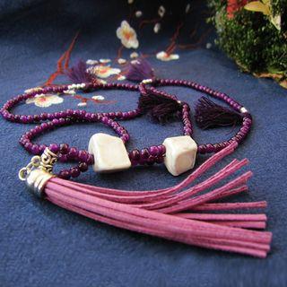 Ceramic Bead Tasseled Necklace