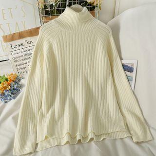Turtleneck Side-slit Knit Sweater