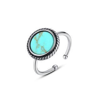 925 Sterling Silver Fashion Simple Geometric Round Adjustable Open Ring Silver - One Size