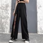 Slit Lace-up Wide-leg Pants Black - One Size