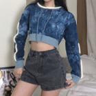 Color-block Tie-dye Crop Hooded Sweatshirt