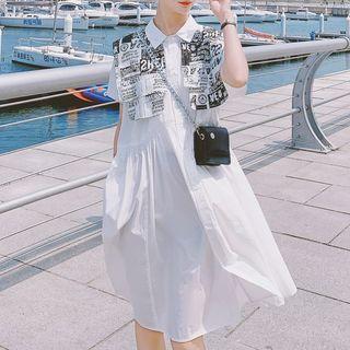 Short-sleeve Lettering Shawl Collar Shirtdress