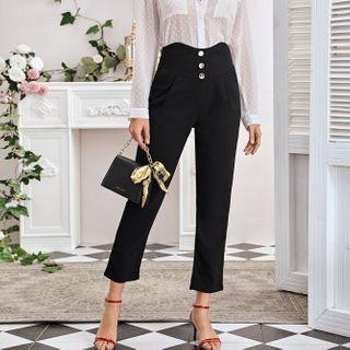 High Waist Button Accent Dress Pants