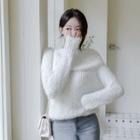 Off-shoulder Fold-over Knit Top Ivory - One Size