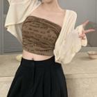 Lettering Cropped Tube Top / Plain Cardigan
