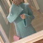 Cutaway-shoulder Plain Sweater Dress Blue - One Size