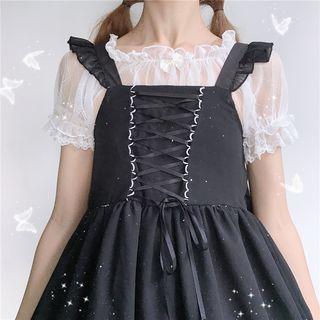 Sleeveless A-line Dress / Short-sleeve Sheer Top