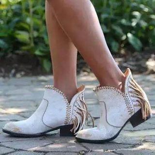 Faux Leather Fringed Ankle Boots